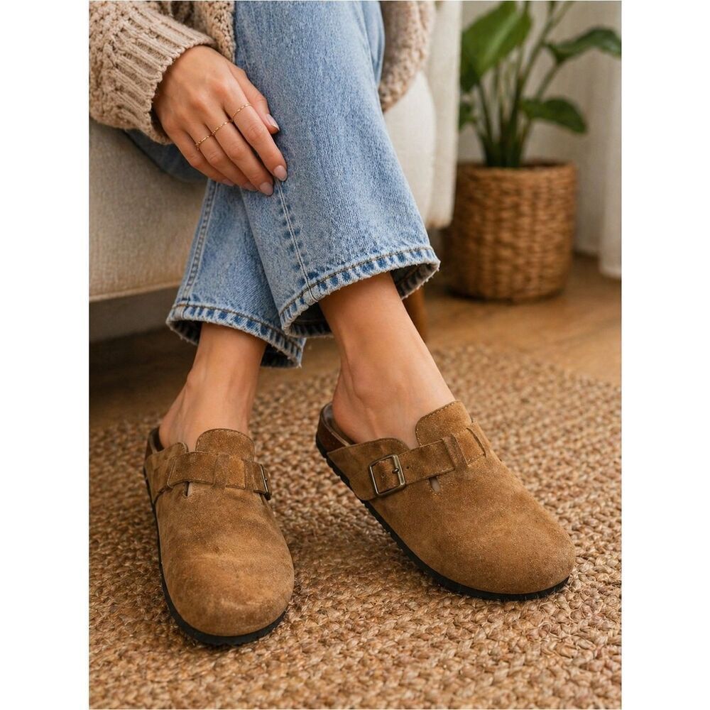 Covington Brown Suede Clog Mules Buckle Slip-On Comfort Shoes Size 10M